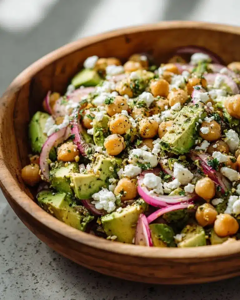 Chickpea Feta Avocado Salad with vibrant ingredients in a bowl