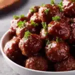 Delicious Classic Crockpot Cocktail Meatballs served in a slow cooker