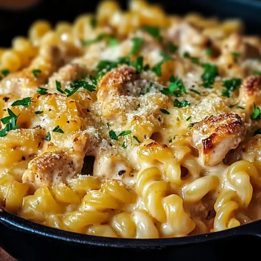 Creamy Chicken Pasta cooked in a crockpot ready to be served