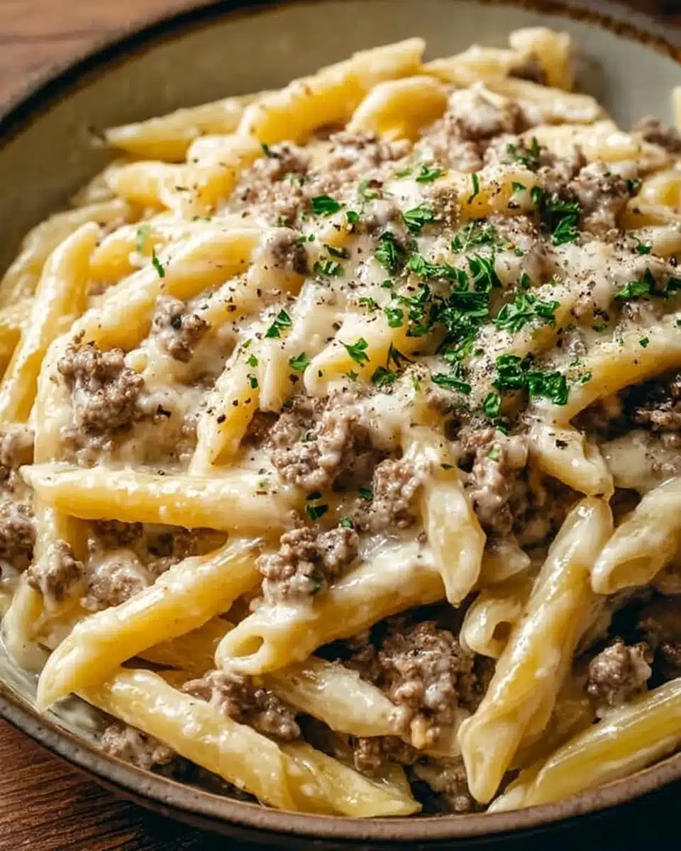 Creamy Ground Beef Alfredo Pasta Recipe