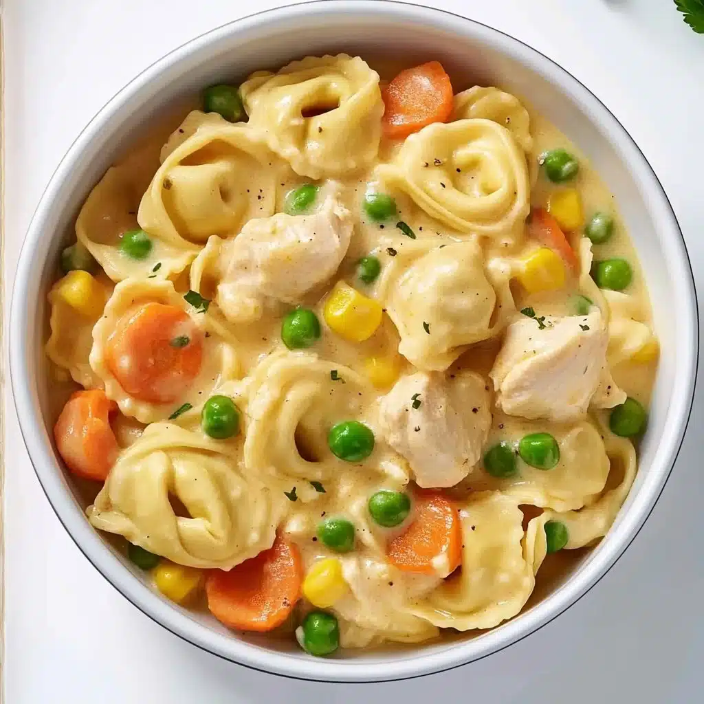 Crockpot Cheddar Chicken Pot Pie Tortellini