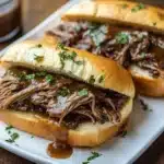 Crockpot French Dip Sandwiches with tender beef and melted cheese