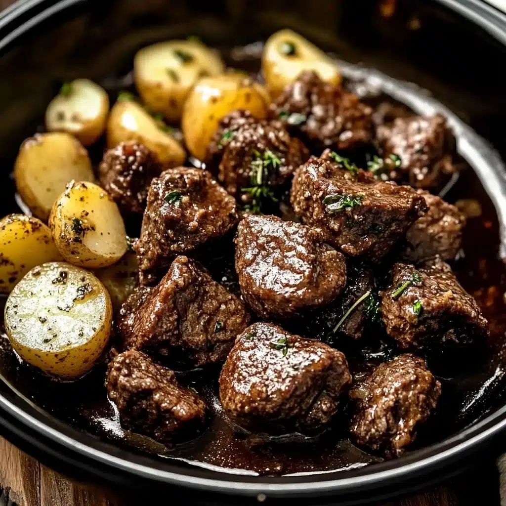 Crockpot Garlic Butter Beef Bites with Potatoes