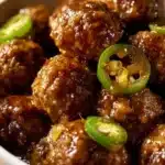 Delicious Crockpot Mississippi Meatballs served on a plate