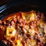 Delicious Crockpot Ravioli Lasagna served in a cozy bowl