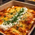 Delicious chicken enchiladas served with toppings on a plate
