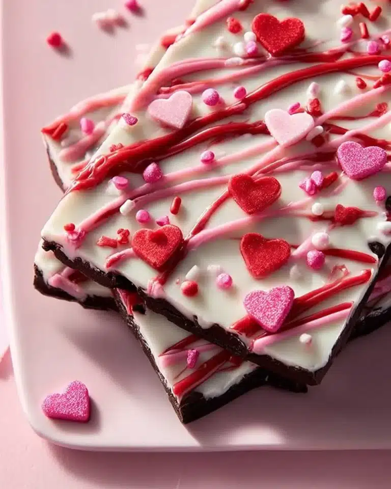 Delicious Valentine's Oreo Bark with sprinkles and chocolate on a plate