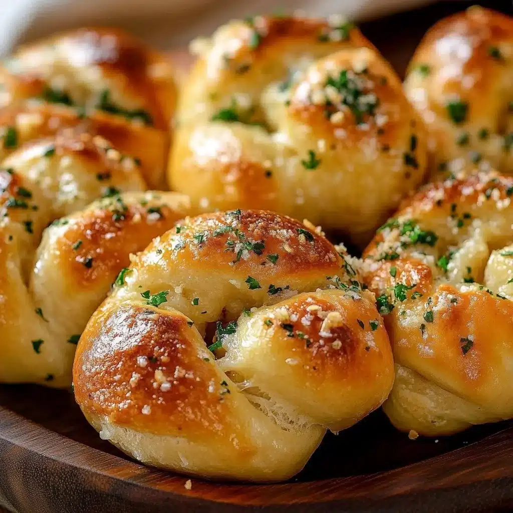 Delicious homemade garlic knots topped with parsley and garlic butter