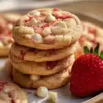 Delicious Valentine's strawberry white chocolate cookies on a plate.