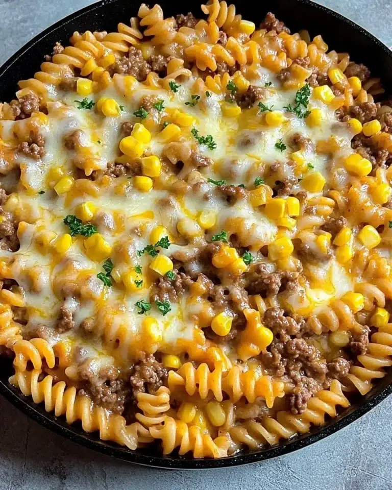 Loaded Cheddar Ranch Beef Bake with Sweet Corn and Rotini