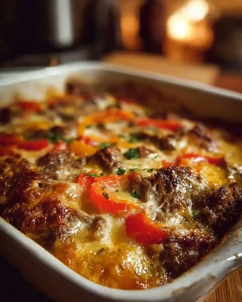 Low Carb Philly Cheesesteak Casserole