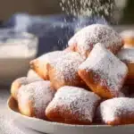 Plate of fluffy New Orleans-style beignets dusted with powdered sugar.