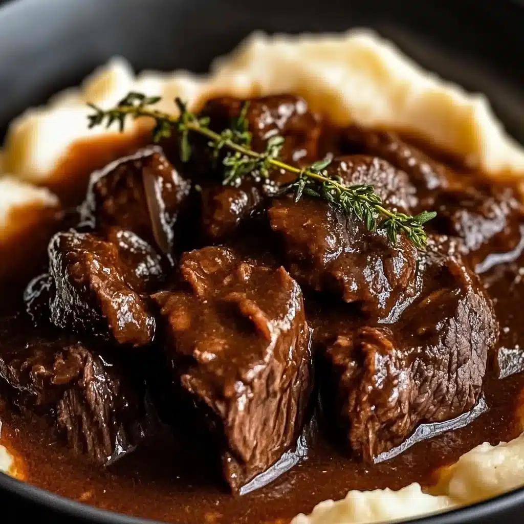 Slow Cooker Beef Manhattan dish garnished and ready to serve.