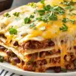 Delicious slow cooker enchiladas topped with cheese and fresh herbs