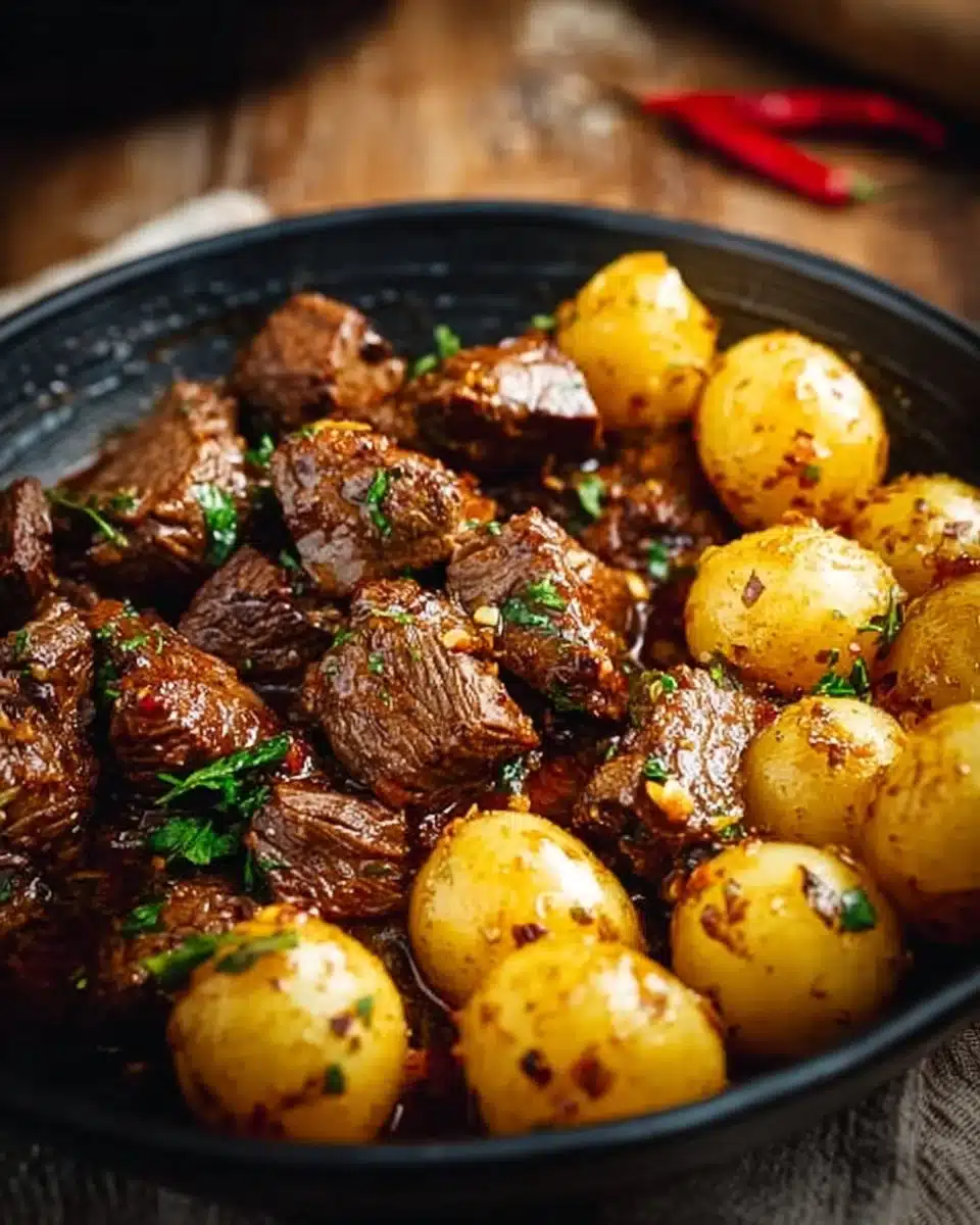 Slow Cooker Garlic Butter Beef Bites with Potatoes