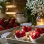 Strawberry Cheesecake Danish Hearts dessert with fresh strawberries and cream