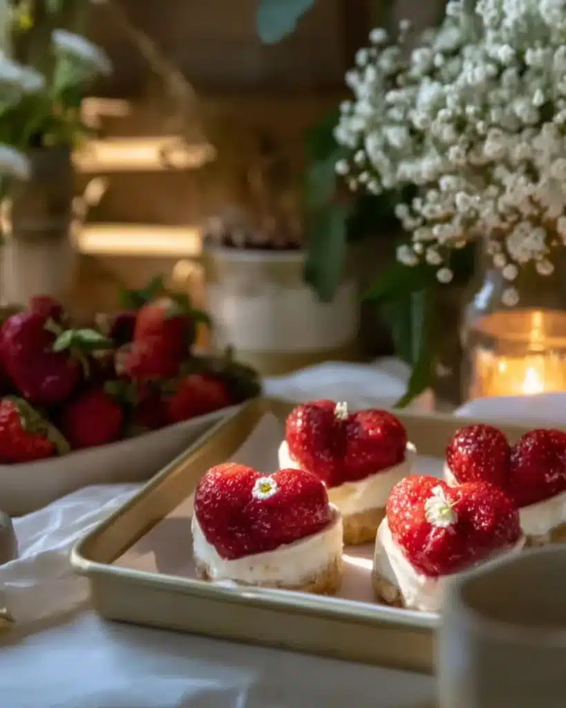 Strawberry Cheesecake Danish Hearts dessert with fresh strawberries and cream