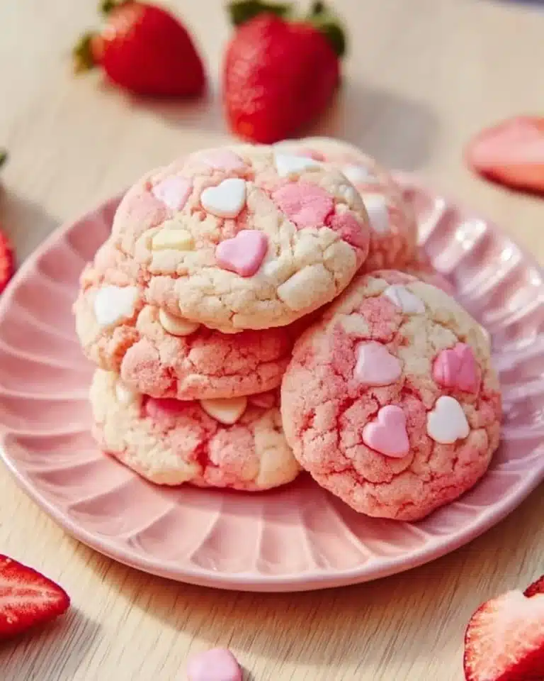 Delicious strawberry milkshake cookies served on a plate with fresh strawberries