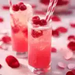 Valentine Party Punch served in a glass with heart-shaped decorations.