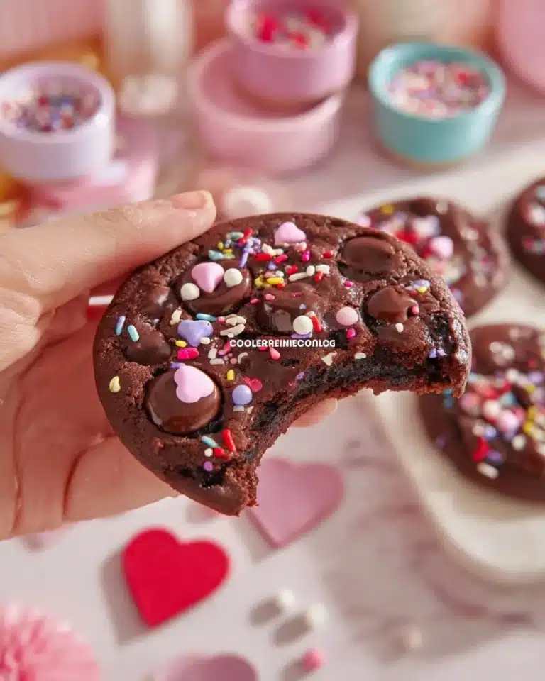 Valentine's Chocolate M&M cookies decorated for Valentine's Day