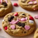 Valentine's Day Oreo M&M's Cookies with colorful candies and Oreo chunks