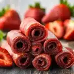 Homemade strawberry fruit roll-ups made with three simple ingredients