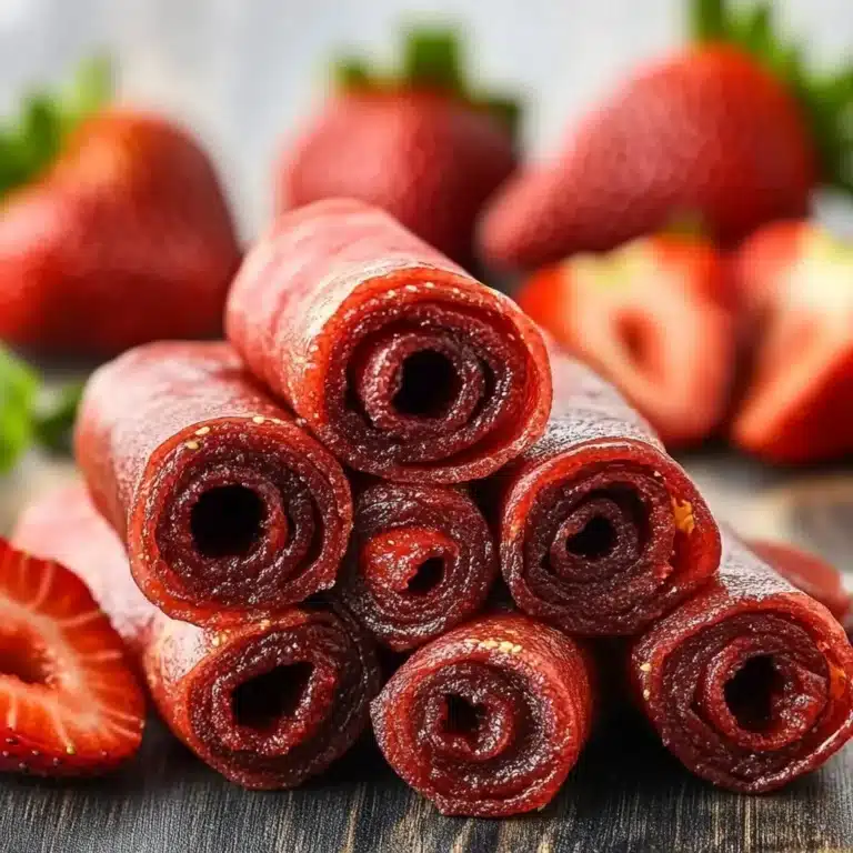 Homemade strawberry fruit roll-ups made with three simple ingredients