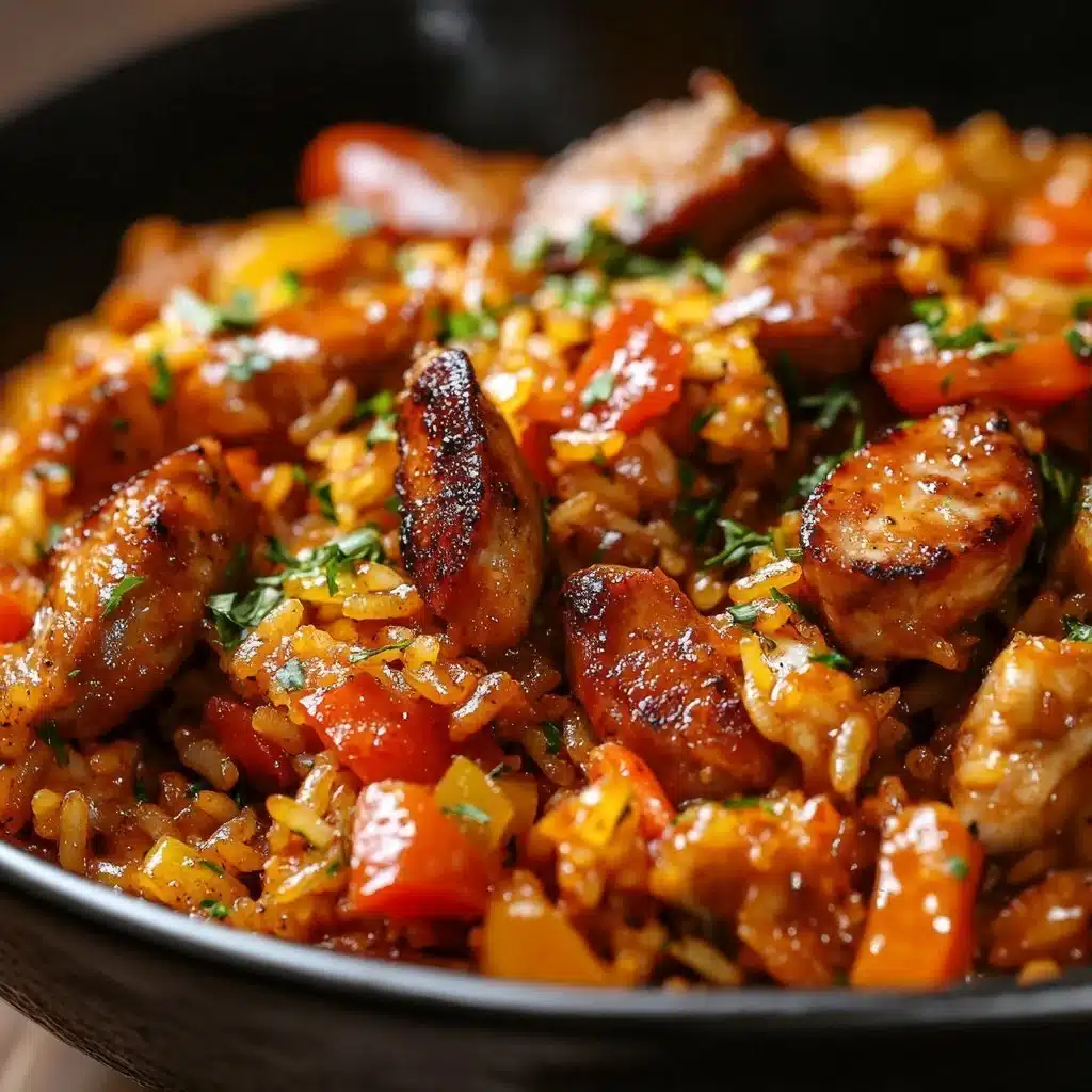 Delicious plate of authentic Cajun Jambalaya with shrimp, sausage, and rice
