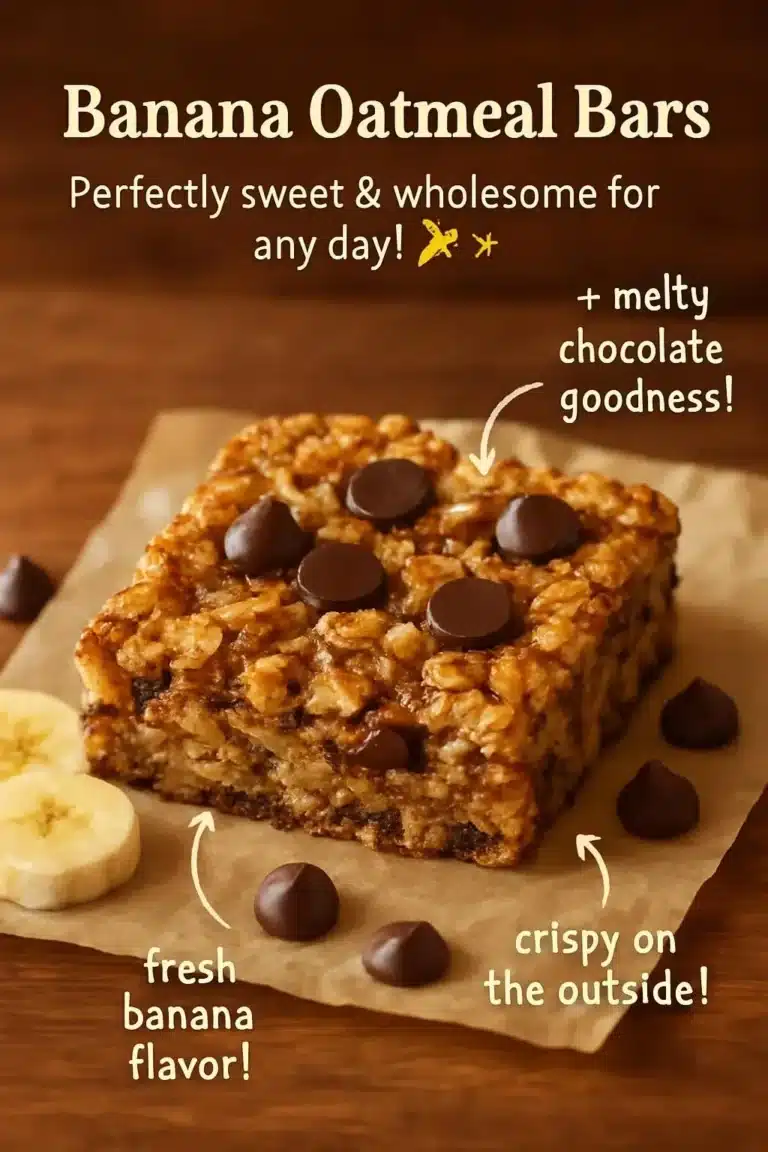 Healthy banana oatmeal bars made with ripe bananas and oats.