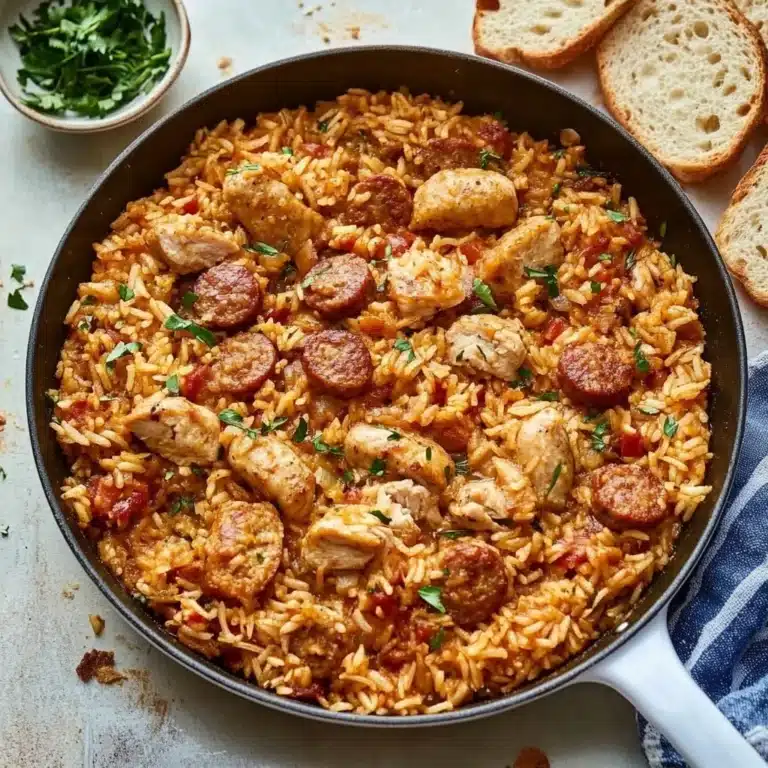 Delicious Chicken and Sausage Jambalaya served in a bowl