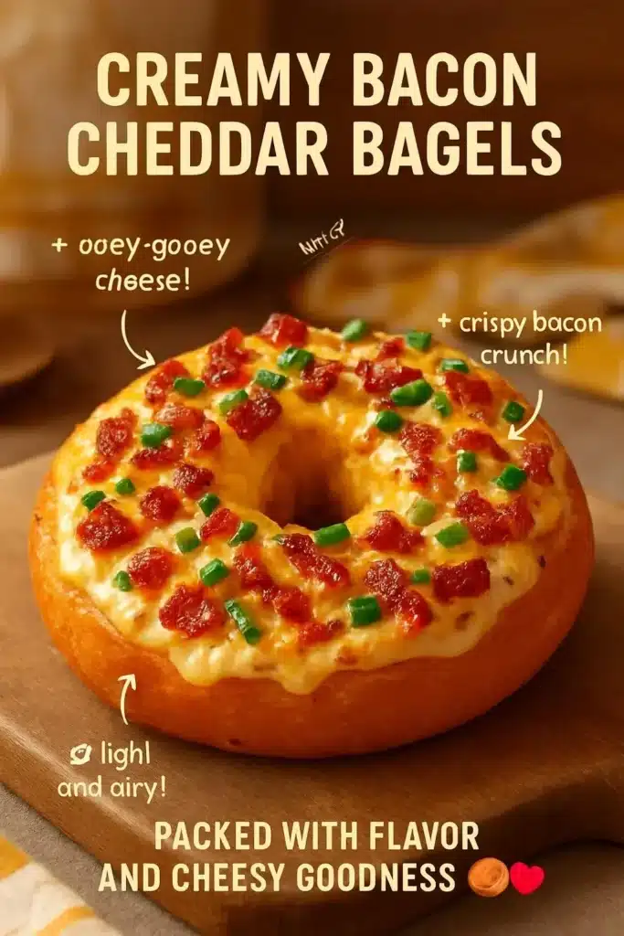 Creamy Bacon Cheddar Bagels with melted cheese and crispy bacon