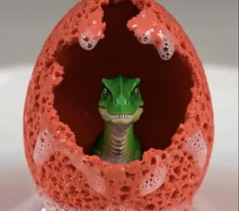 Child conducting a Dinosaur Egg Fizzing experiment with colorful fizzy eggs.