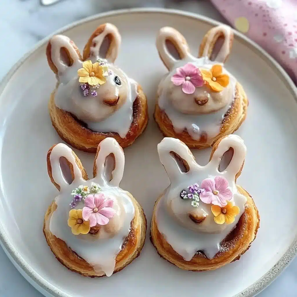 Easter Bunny cinnamon rolls shaped like bunnies with icing