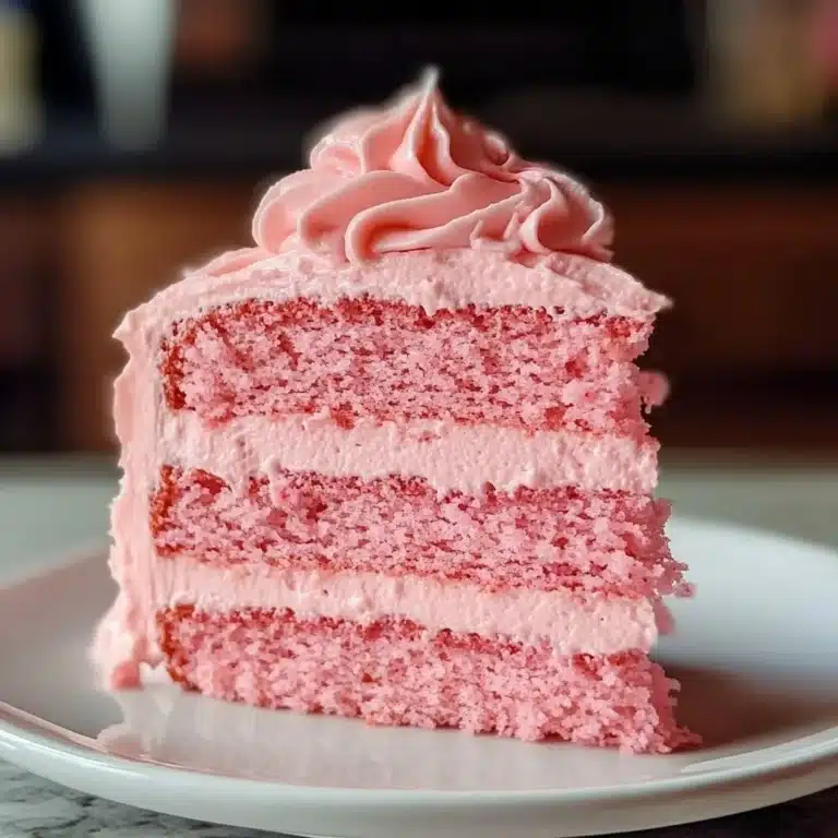 Fluffy pink velvet cake topped with cream cheese frosting, ideal for special occasions.