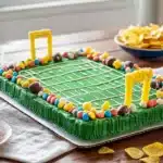 Delicious Football Sheet Cake decorated with field and ball designs
