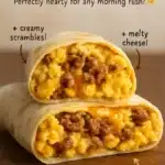 Homemade freezer breakfast burritos ready to be enjoyed for a quick meal.