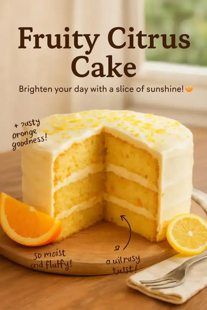 Delicious fruity citrus cake with orange and lemon zest for a refreshing dessert