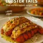 Delicious garlic butter lobster tails served on a plate with herbs