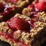 Healthy strawberry oatmeal bars with fresh berries and oats on a plate