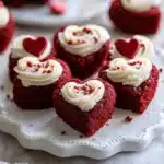 Heart-shaped red velvet mini cakes with cream cheese frosting