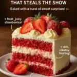 Irresistible strawberry earthquake cake with creamy frosting and fresh strawberries