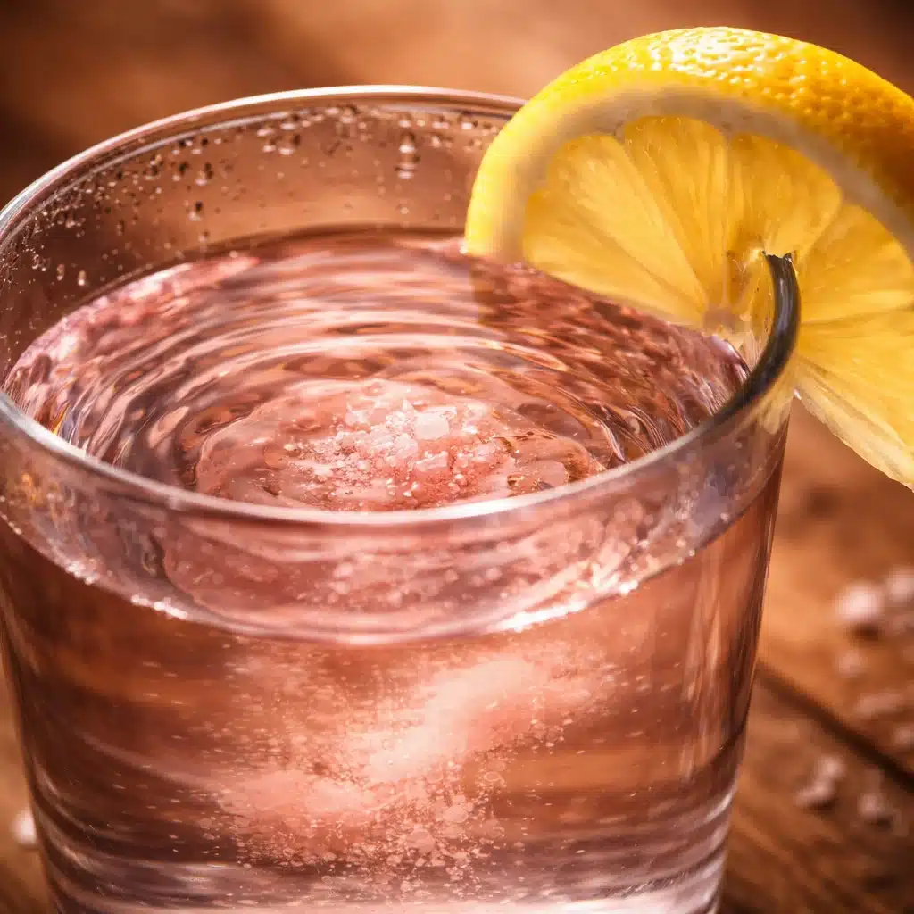 Glass of warm water with pink Himalayan salt and lemon for weight loss morning ritual.