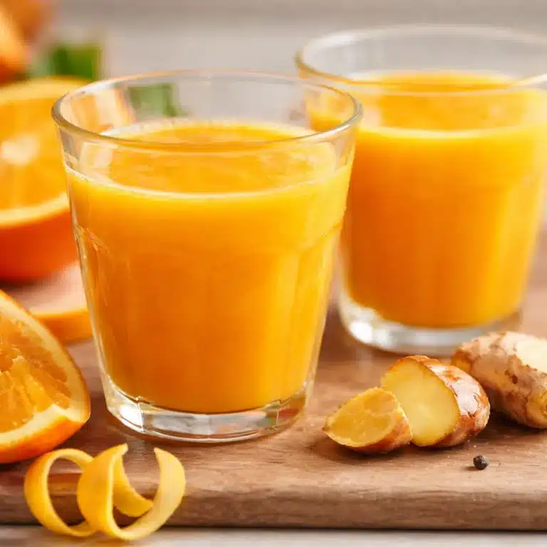 A refreshing ginger turmeric shot made with fresh ingredients for wellness