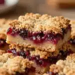 Slice of delicious rhubarb bars on a plate with fresh rhubarb stalks