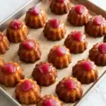 Delicious upside-down rhubarb muffins fresh from the oven