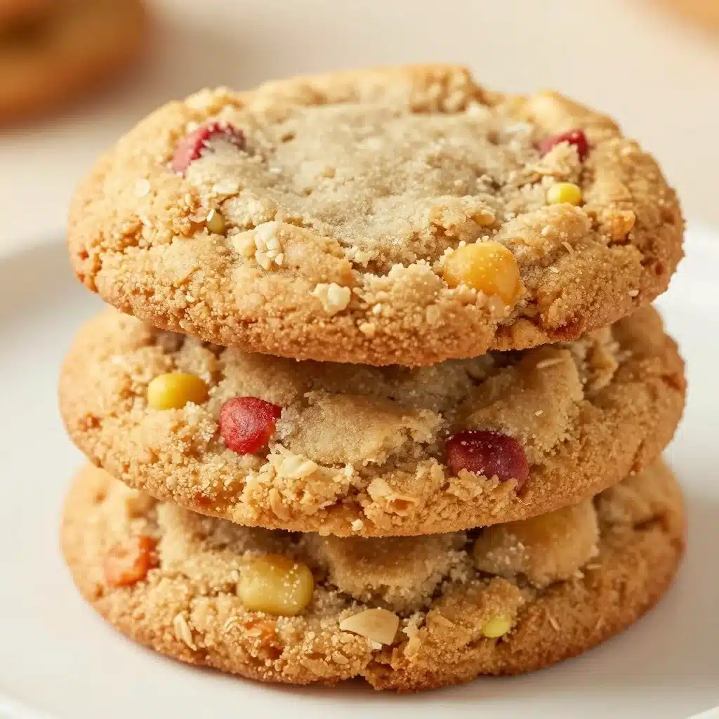 Batch of freshly baked brown sugar rhubarb cookies on a cooling rack.