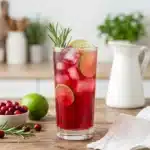 Cranberry Apple Cider Vinegar detox drink in a clear glass with fresh fruits