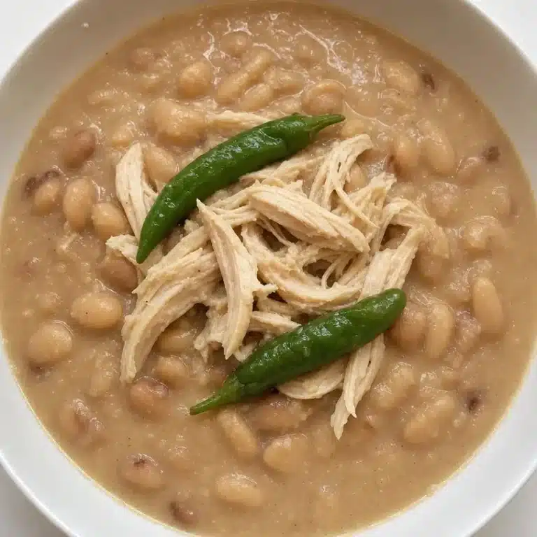 Delicious creamy white chicken chili in a slow cooker served with toppings
