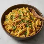 Creamy Street Corn Pasta Salad with fresh ingredients and herbs