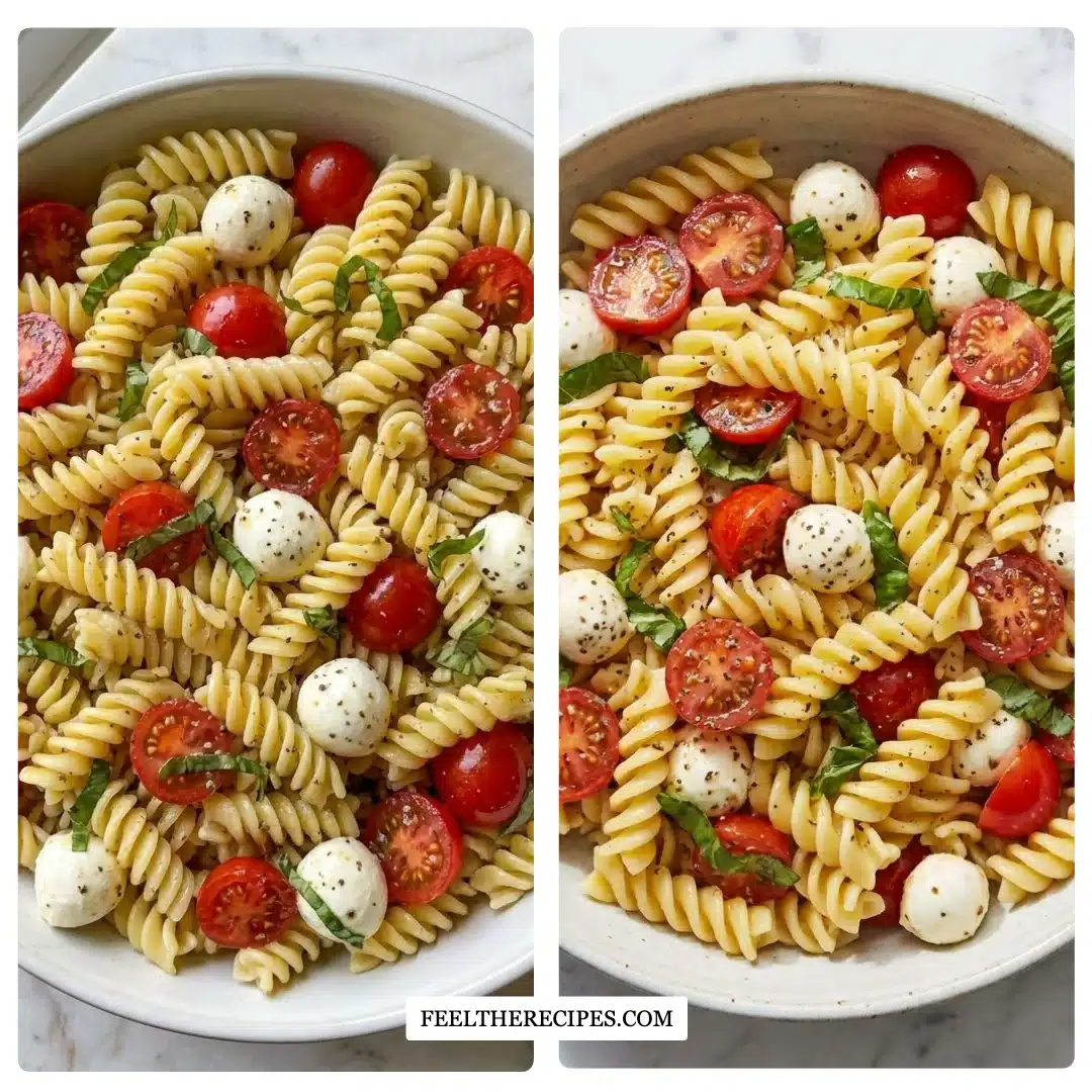 Creamy Tomato Mozzarella Basil Pasta Salad Recipe